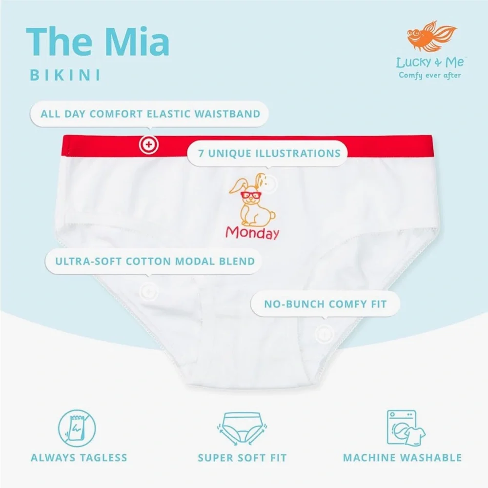Lucky & Me | Mia Girls Tagless Bikini Underwear | 7 Pack Day of the Week sz 2-3